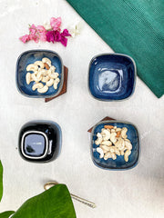 Lemon Tree Blue Ceramic Bowls Set of 4 (350ml) | Stylish & Durable Microwave-Safe Stoneware | Perfect for Snacks, Rice, Dal & More