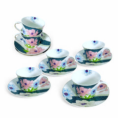 GV2260 – 12-Piece Fine Porcelain Tea Cup & Saucer Set | Lightweight A-Grade Ceramic with Floral HD Decal & Gold Line | 220 ml | Elegant Gift Box Packaging