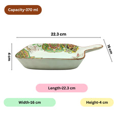 Lemon Tree Green Ceramic Matte Finish Square Platter with Handle – Elegant & Versatile Serveware