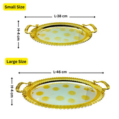 LEMON TREE 2pc German Oval Metal Serving Tray Set - Gold & Silver Glossy Finish | Rust-Proof for Festive Gift Box