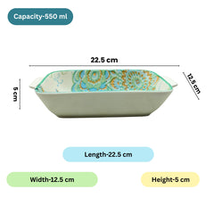 Lemon Tree Blue Ceramic Matte Finish Rectangular Deep Dish Platter with Handles – Stylish Serveware for Snacks & Desserts