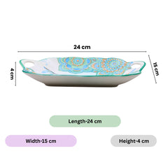 Lemon Tree Blue Ceramic Matte Finish Rectangular Platter with Dual Handle – Stylish Serveware for Snacks & Desserts