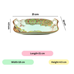 Lemon Tree Green Ceramic Matte Finish Square Platter with Double Ear Handles – Stylish & Versatile Serveware