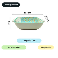 Lemon Tree Blue Ceramic Matte Finish Square Deep Dish Platter with Double Handles – Elegant & Functional Serveware
