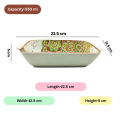 Lemon Tree Green Ceramic Matte Finish Rectangular Deep Dish Platter with Handles – Elegant Serveware for Snacks & Desserts