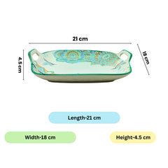 Lemon Tree Blue Ceramic Matte Finish Square Platter with Double Ear Handles – Elegant & Functional Serveware