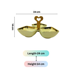 Elegant Cream Ceramic Tri-Part Serving Platter with Bamboo Handle & Gold Rim – 24cm