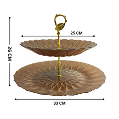 Lemon Tree Brown Textured Glass 2-Tier Platter | Elegant Dessert & Snack Stand for Serving & Gifting