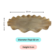 Lemon Tree Brown Glass Flat Round Platter with Wavy Rim | Elegant Textured Serving Dish for Snacks & Desserts
