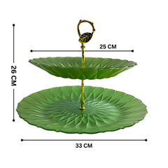 Lemon Tree Green Textured Glass 2-Tier Platter | Elegant Serving Stand for Desserts, Fruits & Festive Décor