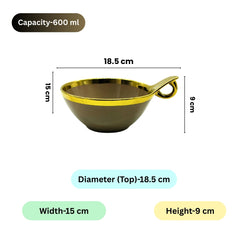 Luxury Brown Ceramic Deep Serving Bowl – 18cm Snack & Salad Dish with Gold Rim & Hook Handle