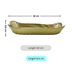 Lemon Tree Golden Pearl Finish Rectangular Deep Glass Platter | Luxurious Serving Dish for Snacks & Desserts
