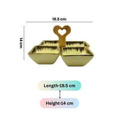 Cream Ceramic Quad-Part Serving Platter with Bamboo Handle & Gold Rim – Stylish Divided Snack Tray