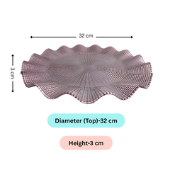 Lemon Tree Purple Pink Glass Platter with Wavy Rim | Elegant Round Serving Dish for Snacks & Desserts