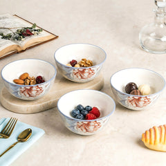 LEMON TREE 4pc Ceramic 4.5" Round Bowl Set - Vibrant Floral Prints | Ultimate for Snacks, Nuts, Veggies, Soups, Chips, Savories & Desserts