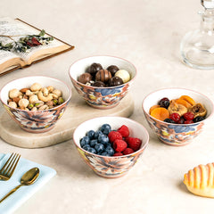 LEMON TREE 4pc Ceramic 4.5" Round Bowl Set - Vibrant Floral Prints | Ultimate for Snacks, Nuts, Veggies, Savories & Desserts