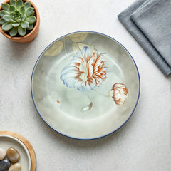 LEMON TREE Single Premium Ceramic 18cm Deep Round Lemon Tree Plate - Vibrant Floral Print, Luxe Matt Glaze