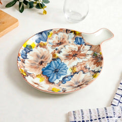 LEMON TREE Premium Multicolor Ceramic Round Deep Dish Bowl with Single Handle - Vibrant Floral Prints