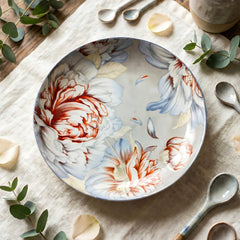 LEMON TREE Single Premium Ceramic 20cm Deep Round Serving Plate - Vibrant Floral Prints