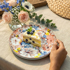 LEMON TREE Premium Ceramic 10.5inch Round Serving Plate - Floral Prints, Luxe Matt Glaze | Dishwasher Safe, Chip-Resistant