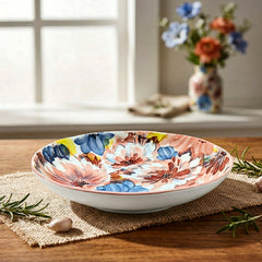 LEMON TREE Single Ceramic 20cm Deep Round Serving Plate - Vibrant Floral Prints