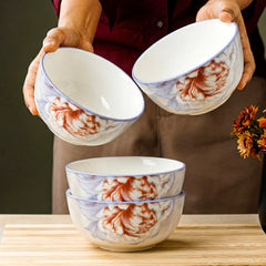 LEMON TREE 4pc Ceramic 4.5" Round Bowl Set - Vibrant Floral Prints | Ultimate for Snacks, Nuts, Veggies, Soups, Chips, Savories & Desserts