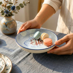 LEMON TREE Single Premium Ceramic 18cm Deep Round Lemon Tree Plate - Vibrant Floral Print, Luxe Matt Glaze