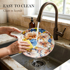 LEMON TREE Premium Multicolor Ceramic Round Deep Dish Bowl with Single Handle - Vibrant Floral Prints