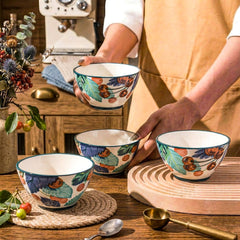 LEMON TREE 4pc Ceramic 4.5" Round Bowl Set - Vibrant Cherry Prints | Ultimate for Snacks, Nuts, Veggies, Savories & Desserts