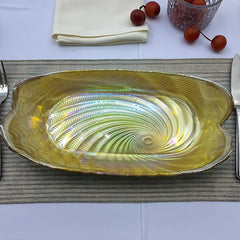 Lemon Tree Golden Pearl Finish Rectangular Deep Glass Platter | Luxurious Serving Dish for Snacks & Desserts