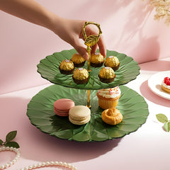 Lemon Tree Green Textured Glass 2-Tier Platter | Elegant Serving Stand for Desserts, Fruits & Festive Décor