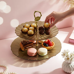 Lemon Tree Brown Textured Glass 2-Tier Platter | Elegant Dessert & Snack Stand for Serving & Gifting