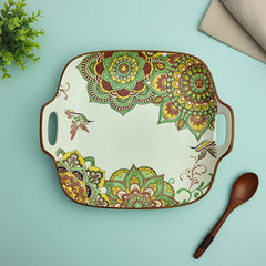 Lemon Tree Green Ceramic Matte Finish Square Platter with Double Ear Handles – Stylish & Versatile Serveware