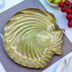 Lemon Tree 26cm Golden Pearl Finish Glass Platter | Glossy Flat Serving Plate for Dining & Gifting