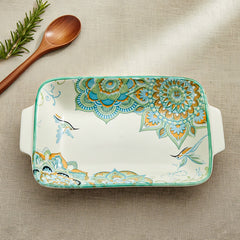 Lemon Tree Blue Ceramic Matte Finish Rectangular Deep Dish Platter with Handles – Stylish Serveware for Snacks & Desserts