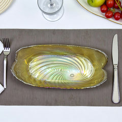 Lemon Tree Golden Pearl Finish Rectangular Deep Glass Platter | Elegant Glossy Serving Dish for Dining & Gifting