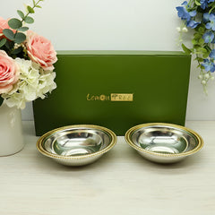LEMON TREE 2pc German Silver Plated Metal 6" (350ml) Round Bowl Set - Gold & Silver Matt Finish | Perfect for Gifts