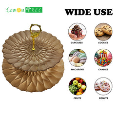 Lemon Tree Brown Textured Glass 2-Tier Platter | Elegant Dessert & Snack Stand for Serving & Gifting
