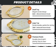 LEMON TREE 2pc German Silver Plated Oval Metal Serving Tray Set - Gold & Silver Glossy Finish | Rust-Proof for Festive Gift Box