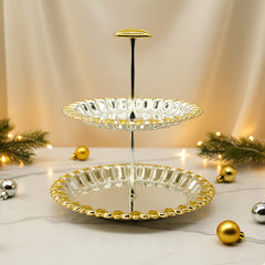 LEMON TREE 2Tier German Round Metal Serving Platter Set - Gold & Silver Glossy Finish | Rust-Proof for Festive Gift Box