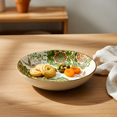 Lemon Tree Green Ceramic Matte Finish Deep Dish Platter – Elegant Serveware for Pasta, Salad & More