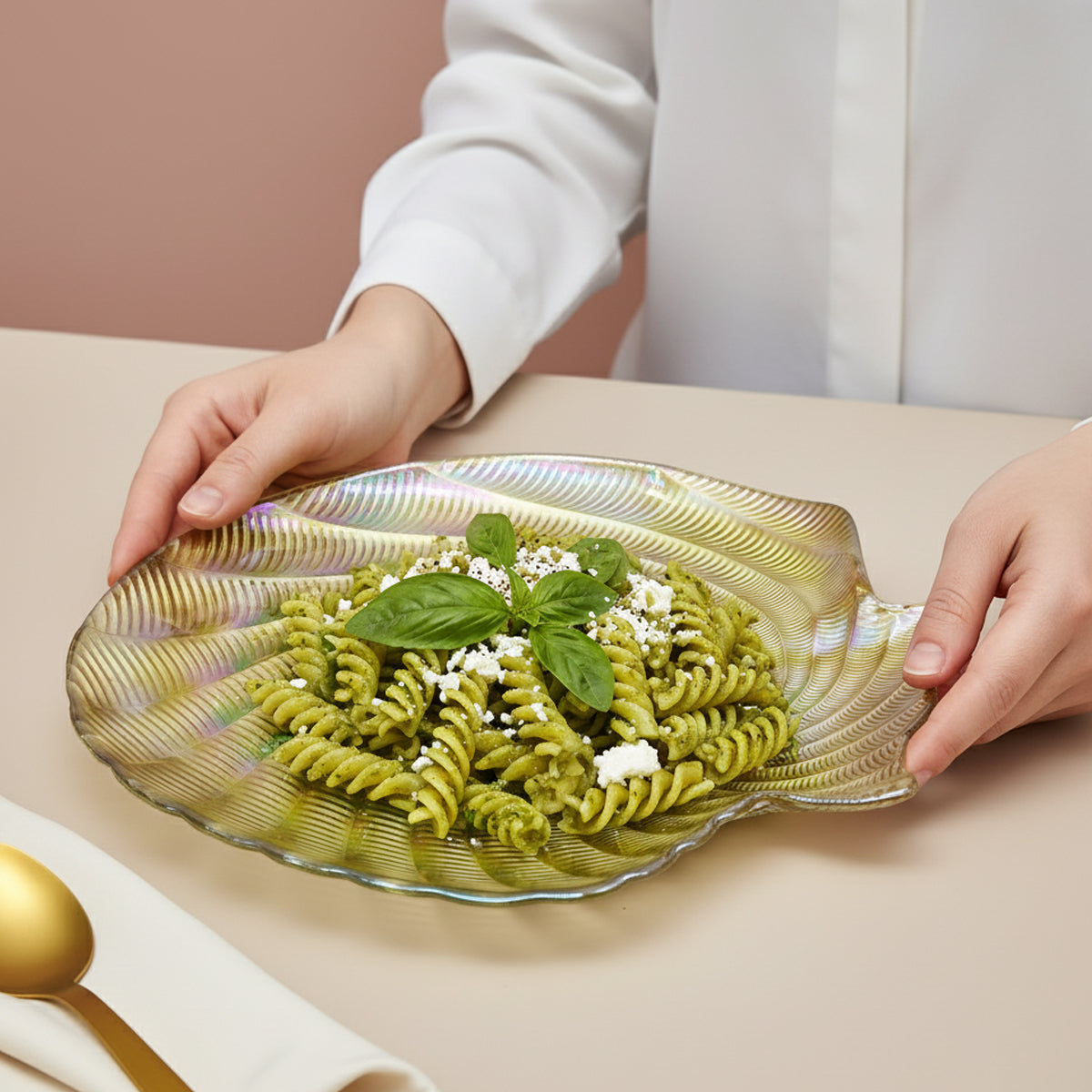 Lemon Tree 26cm Golden Pearl Finish Glass Platter | Glossy Flat Serving Plate for Dining & Gifting