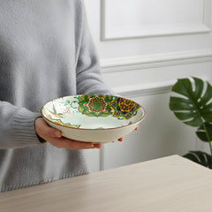 Lemon Tree Green Ceramic Matte Finish Deep Dish Platter – Elegant Serveware for Pasta, Salad & More