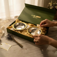 LEMON TREE 2pc German Silver Plated Metal 6" (350ml) Round Bowl Set - Gold & Silver Matt Finish | Perfect for Gifts