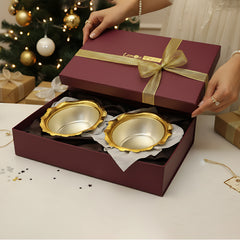 LEMON TREE 2pc German Silver Plated Metal 8" (600ml) Oval Bowl Set - Gold & Silver Matt Finish | Perfect for Gifts