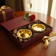 LEMON TREE 2pc German Silver Plated Metal 6" (200ml) Round Bowl Set - Gold & Silver Matt Finish | Perfect for Gifts