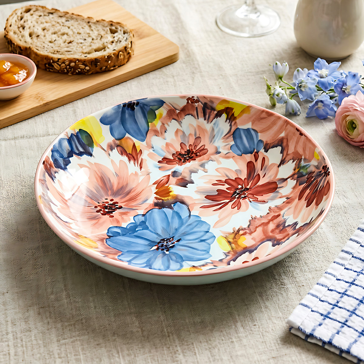 LEMON TREE Single Ceramic 20cm Deep Round Serving Plate - Vibrant Floral Prints