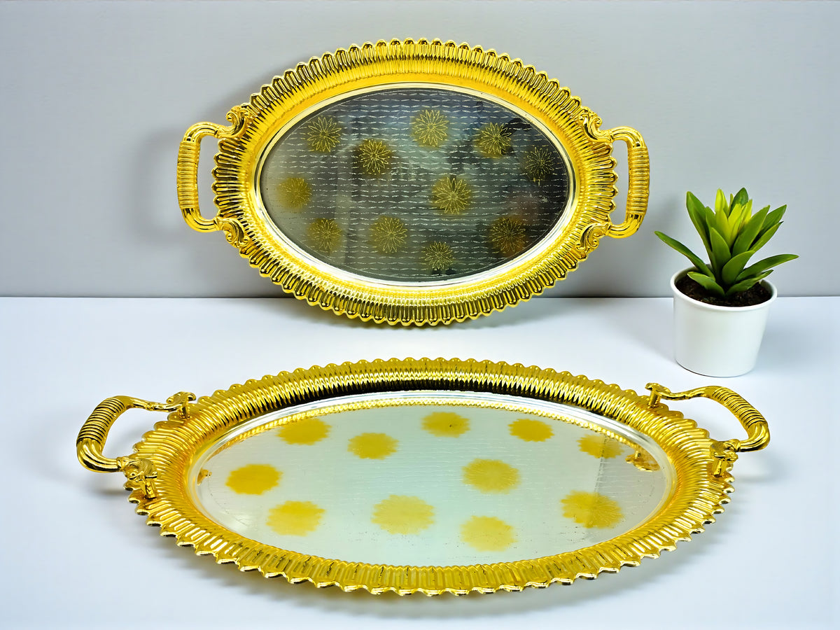 LEMON TREE 2pc German Oval Metal Serving Tray Set - Gold & Silver Glossy Finish | Rust-Proof for Festive Gift Box
