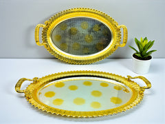 LEMON TREE 2pc German Oval Metal Serving Tray Set - Gold & Silver Glossy Finish | Rust-Proof for Festive Gift Box
