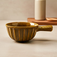 Lemon Tree Light Brown Ceramic Bowl with Handle | 600ml Deep Stoneware Bowl for Soup, Snacks & Salads | Microwave & Dishwasher Safe